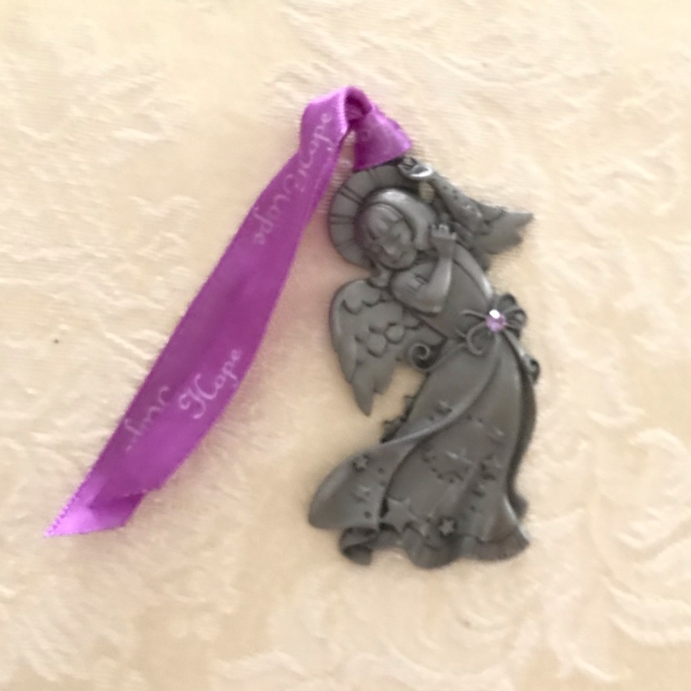 Hope Angel Ornament with Purple Ribbon